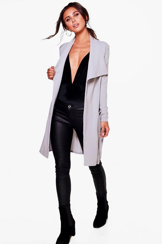 Petite Kourt D Ring Belted Waterfall Duster